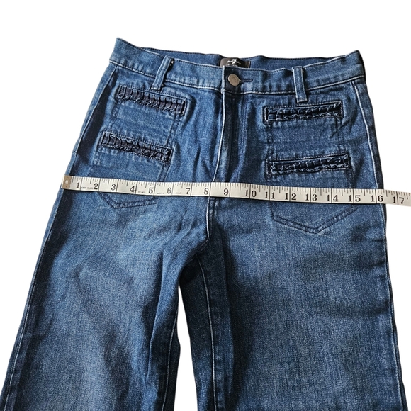 7 For All Mankind Georgia Pleated Pocket Flare Frayed Hem Jeans 27 Dark Winona 4 - Picture 9 of 14